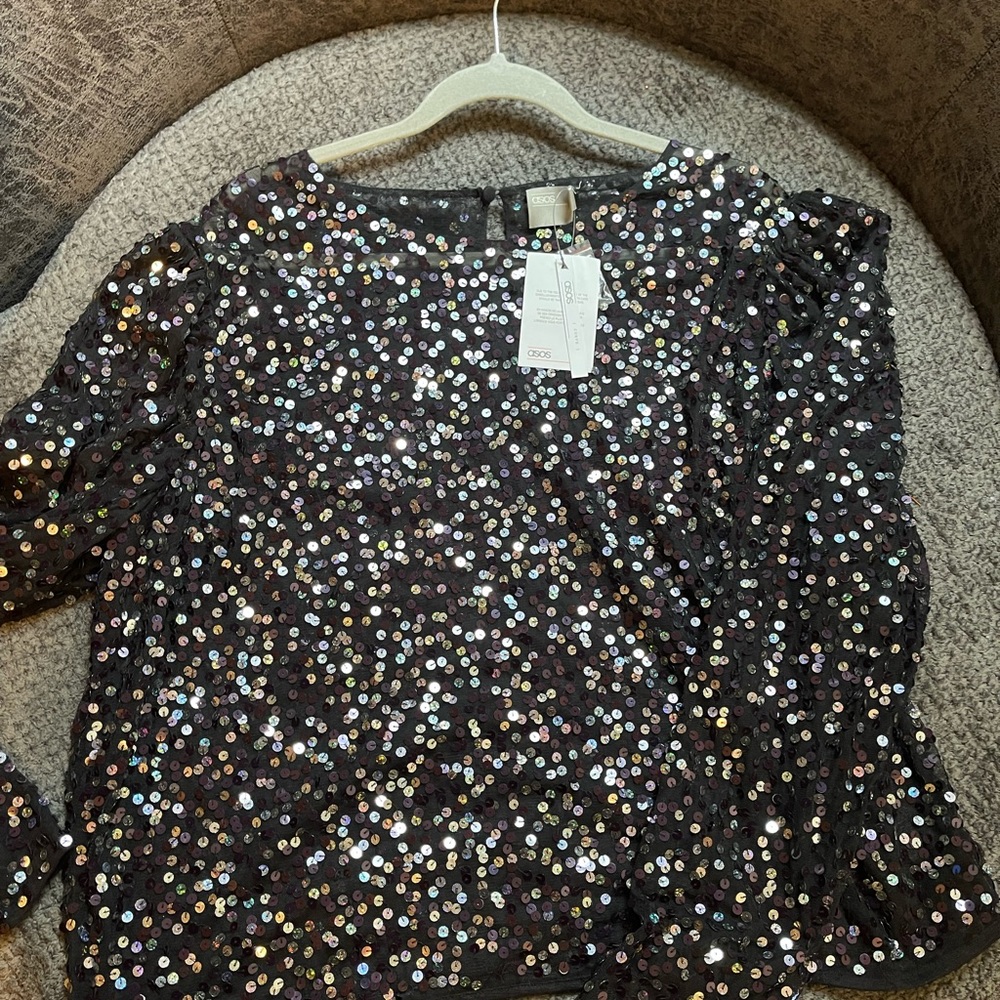 ASOS sheer sequined cropped top NWT